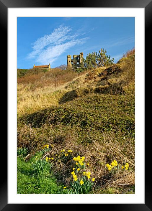 Scarborough Castle and Daffodils Framed Mounted Print by Darren Galpin