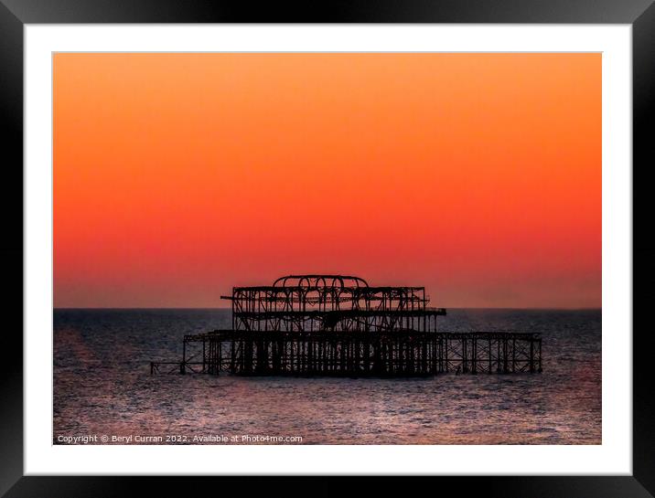 Orange Sunset over the Iconic West Pier Brighton Framed Mounted Print by Beryl Curran