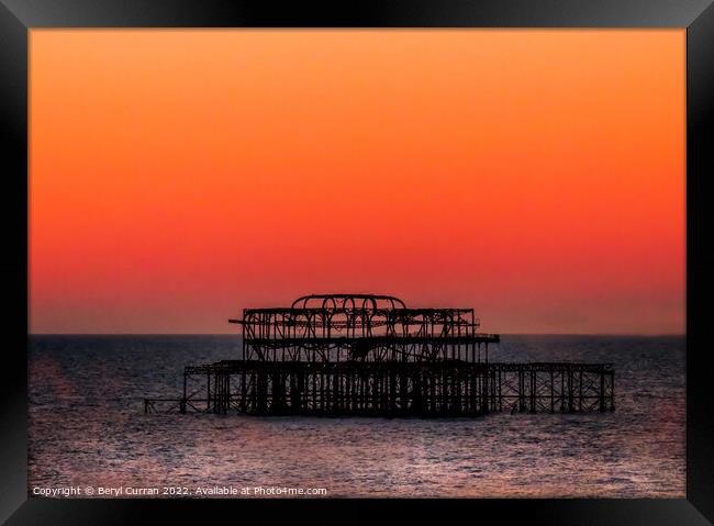 Orange Sunset over the Iconic West Pier Brighton Framed Print by Beryl Curran