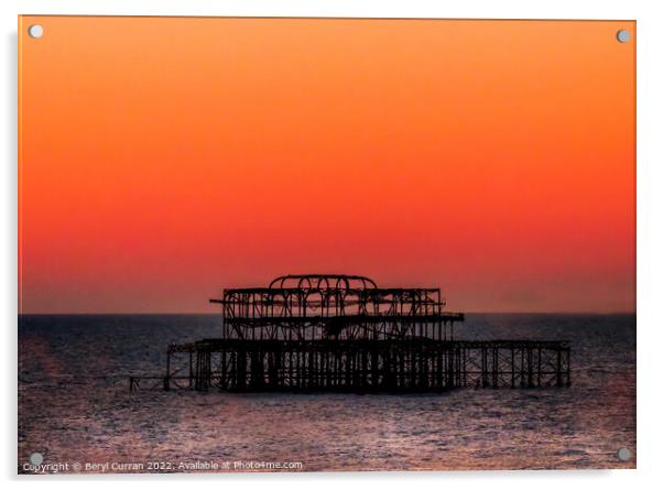 Orange Sunset over the Iconic West Pier Brighton Acrylic by Beryl Curran