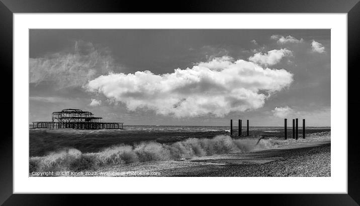 Brighton West Pier monochrome Framed Mounted Print by Cliff Kinch