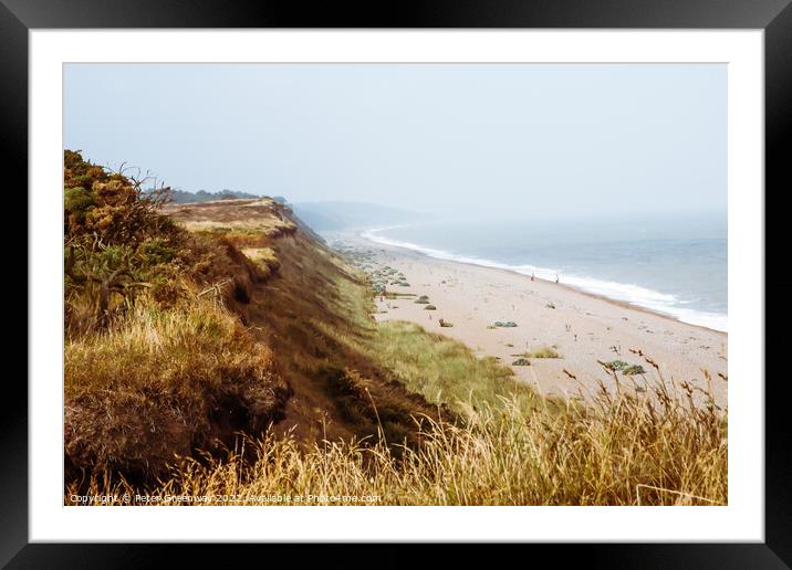 Couple Walking Along A Deserted Dunwhich Bay, Suffolk Framed Mounted Print by Peter Greenway