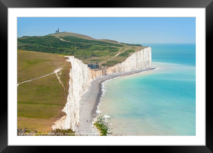 Belle Tout lighthouse and Birling Gap from the Sev Framed Mounted Print by Justin Foulkes
