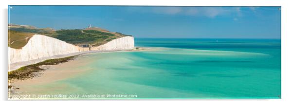 Seven Sisters cliffs panorama Acrylic by Justin Foulkes