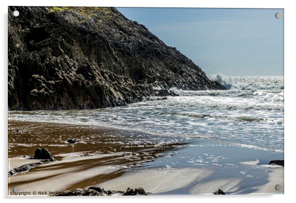 Mewslade Bay at High Hide Gower Peninsula Acrylic by Nick Jenkins