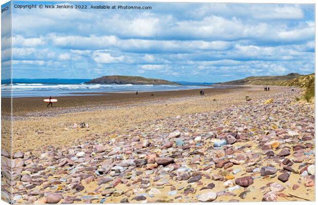 Rhossili Bay and Burry Holms Gower Canvas Print by Nick Jenkins