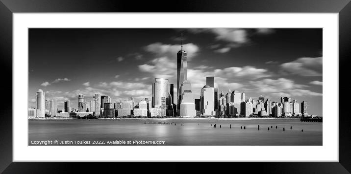 The Manhattan skyline in black and white, New York Framed Mounted Print by Justin Foulkes