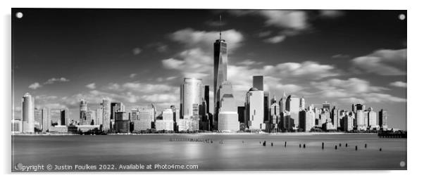 The Manhattan skyline in black and white, New York Acrylic by Justin Foulkes