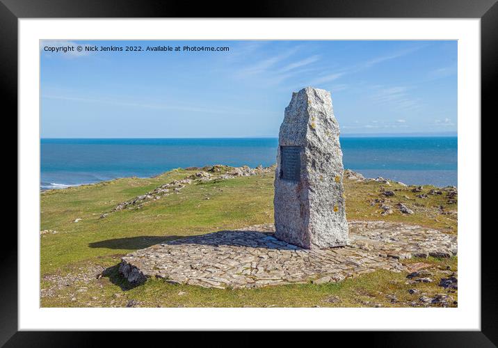 Memorial Stone to Gower Society Members Port Eynon Framed Mounted Print by Nick Jenkins