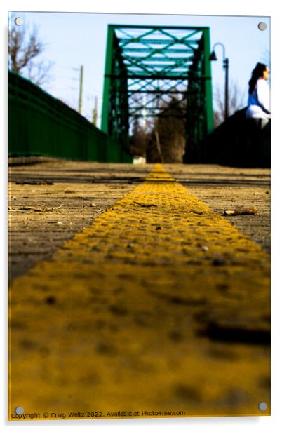 Green Iron walking bridge in London Acrylic by Craig Weltz