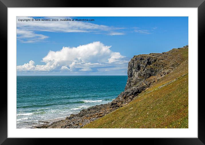 Cliff above Mewslade Bay Gower June  Framed Mounted Print by Nick Jenkins