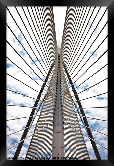 Symmetry of the Seri Wawasan suspension bridge, Putrajaya, Malaysia Framed Print by Gordon Dixon