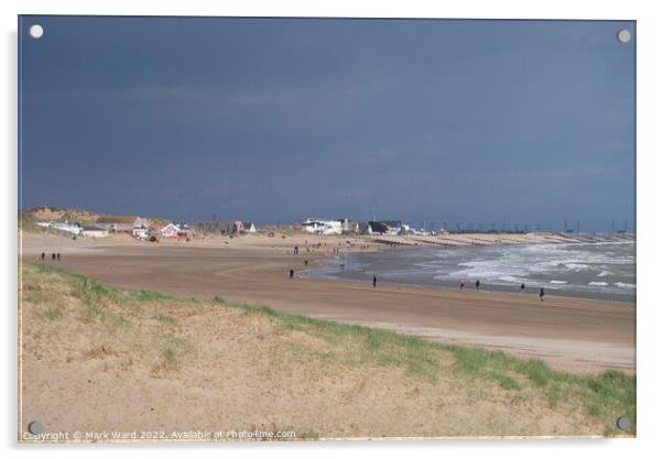 The Delights of Camber Sands on a windy April day. Acrylic by Mark Ward