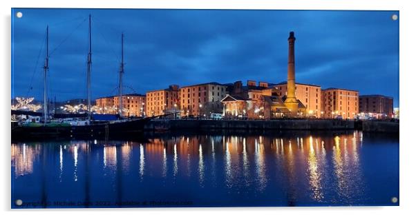 Royal Albert Dock, Blue Hour Acrylic by Michele Davis