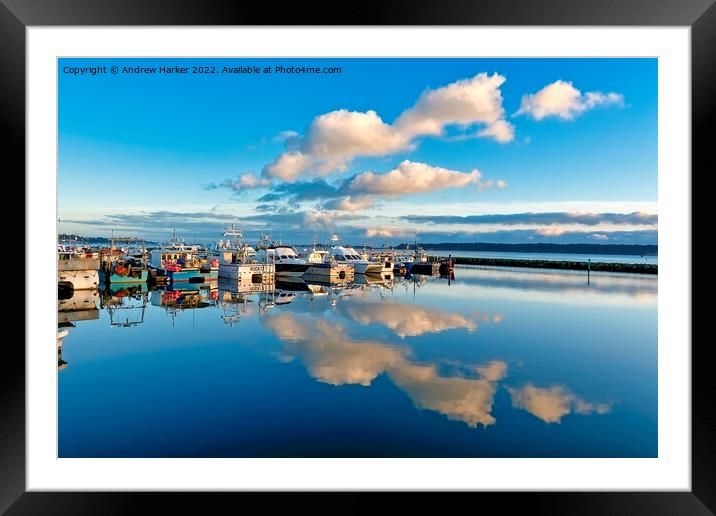 Boats moored at Fishermans Dock in Poole, Dorset Framed Mounted Print by Andrew Harker