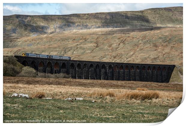 Ribblehead Viaduct with Diesel Train Print by Joy Newbould