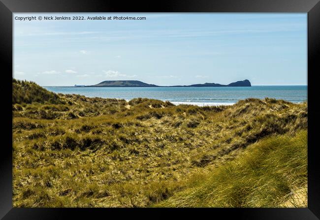 Rhossili Dunes and Worms Head Gower  Framed Print by Nick Jenkins