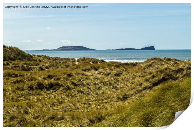 Rhossili Dunes and Worms Head Gower  Print by Nick Jenkins