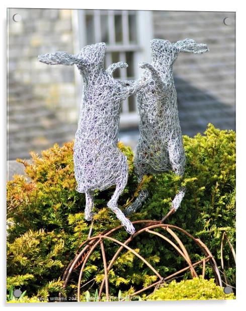 Boxing Hares Acrylic by Fiona Williams