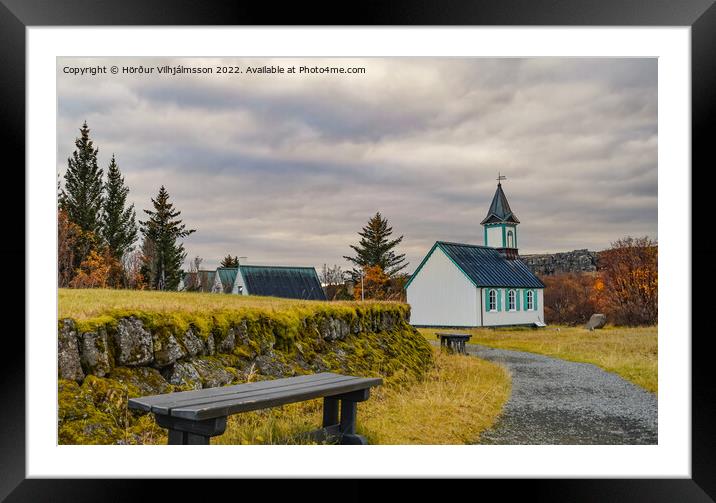 Thingvellir’s parish church. Framed Mounted Print by Hörður Vilhjálmsson
