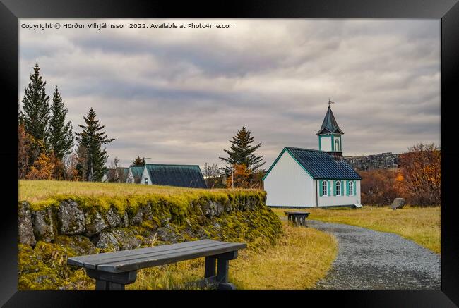 Thingvellir’s parish church. Framed Print by Hörður Vilhjálmsson
