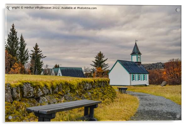 Thingvellir’s parish church. Acrylic by Hörður Vilhjálmsson