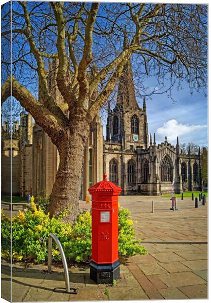 Sheffield Cathedral Red Mail Box, South Yorkshire Canvas Print by Darren Galpin