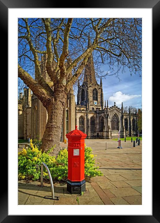 Sheffield Cathedral Red Mail Box, South Yorkshire Framed Mounted Print by Darren Galpin