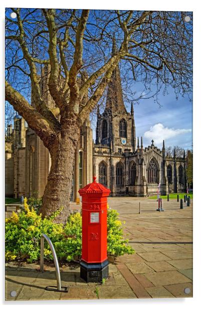 Sheffield Cathedral Red Mail Box, South Yorkshire Acrylic by Darren Galpin