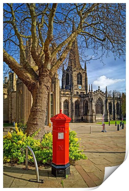 Sheffield Cathedral Red Mail Box, South Yorkshire Print by Darren Galpin