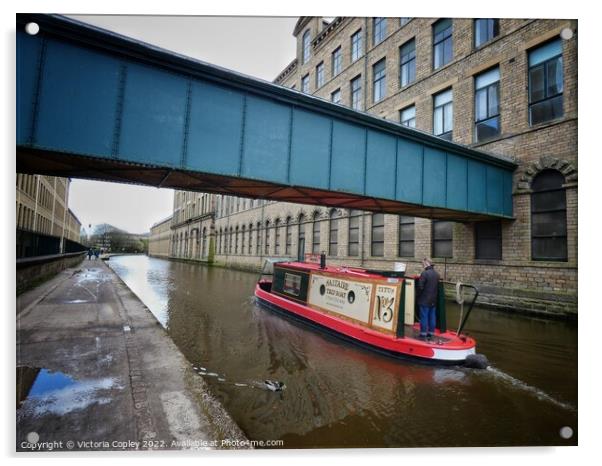 Canal boat at Saltaire Acrylic by Victoria Copley