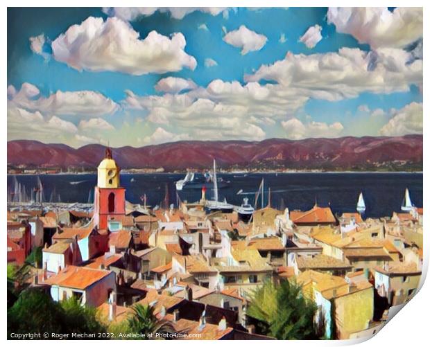 A Serene View of St Tropez Print by Roger Mechan