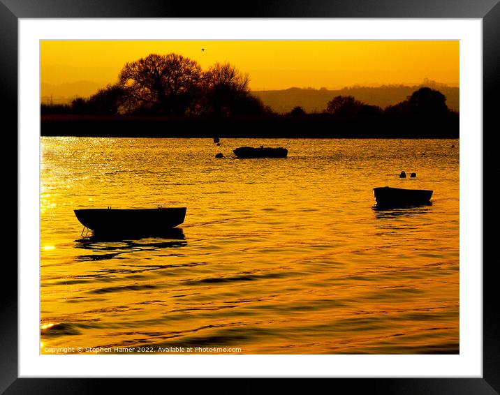 Sunset Silhouetted Boats Framed Mounted Print by Stephen Hamer