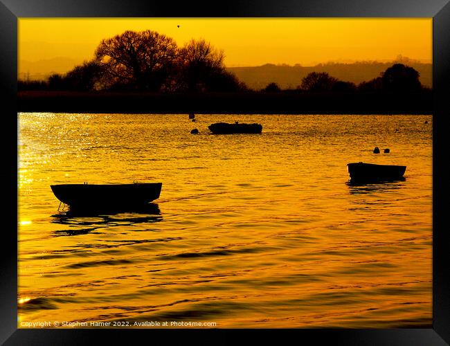 Sunset Silhouetted Boats Framed Print by Stephen Hamer