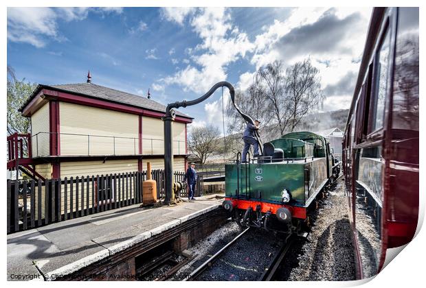 Taking on water at Keighley station. Print by Chris North