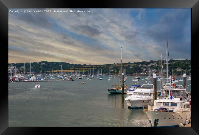 Falmouth bay with Yachts Framed Print by kathy white
