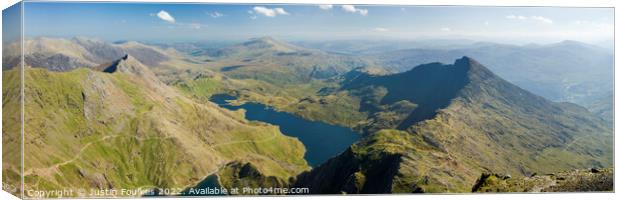 The Snowdon Horseshoe from the summit of Snowdon Canvas Print by Justin Foulkes