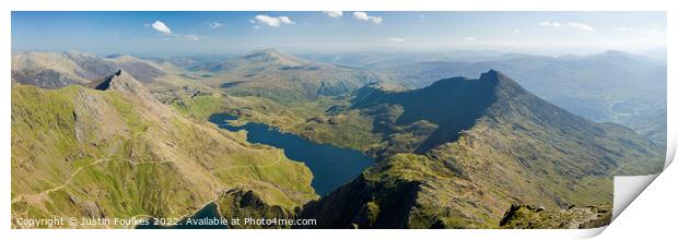 The Snowdon Horseshoe from the summit of Snowdon Print by Justin Foulkes