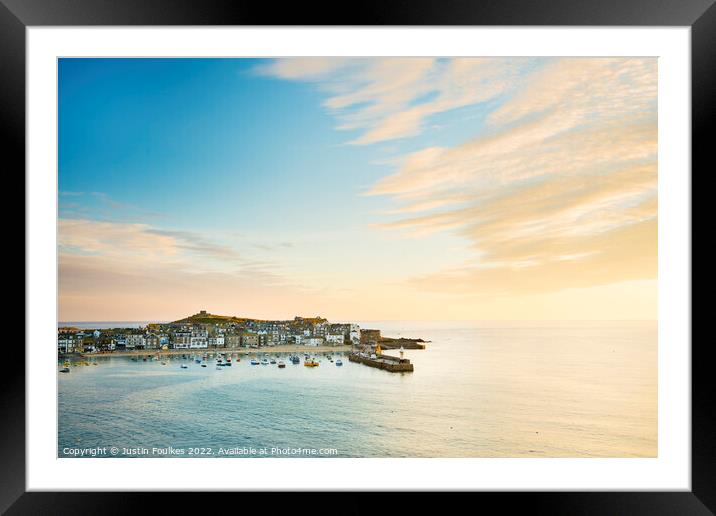 St Ives harbour sunrise, Cornwall Framed Mounted Print by Justin Foulkes