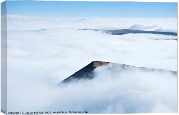 Cribyn, rising above a sea of cloud, Brecon Beacon Canvas Print by Justin Foulkes