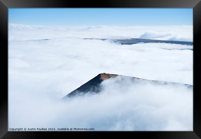 Cribyn, rising above a sea of cloud, Brecon Beacon Framed Print by Justin Foulkes