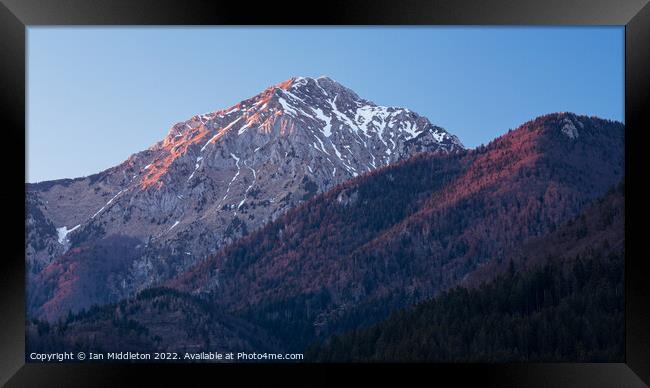 Storzic mountain at sunset Framed Print by Ian Middleton