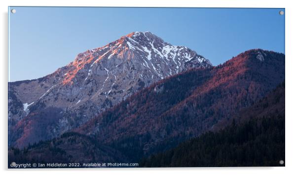 Storzic mountain at sunset Acrylic by Ian Middleton