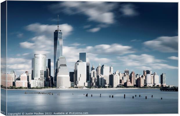 The Manhattan skyline from New Jersey, New York Canvas Print by Justin Foulkes