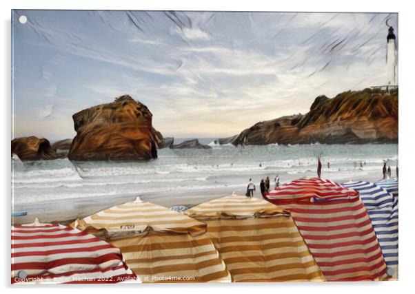 Striped Beach Tents in Biarritz Acrylic by Roger Mechan