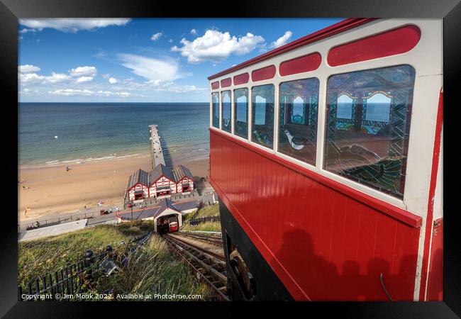 Saltburn Cliff Tramway and Pier Framed Print by Jim Monk