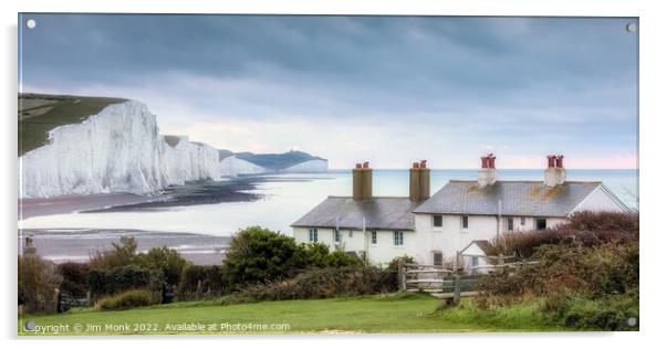 The Seven Sisters & Coastguard Cottages Acrylic by Jim Monk