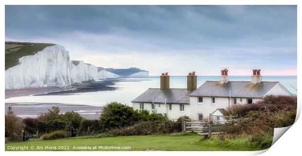 The Seven Sisters & Coastguard Cottages Print by Jim Monk