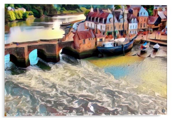 Ancient Bridge and Sailing Sloop in Auray Acrylic by Roger Mechan
