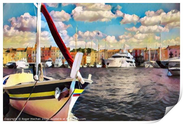 Glamorous Yachts in St Tropez Print by Roger Mechan